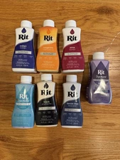 Rit Fabric Dye Bundle Lot of 7; teal, tangerine, indigo, wine, denim, royal blue