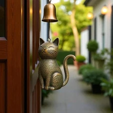 Bronze Cat Wind Chime Vintage Garden Bell Decor