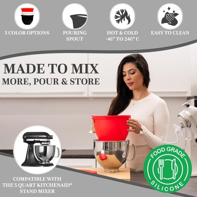 MixAid Silikon Rührschalen-Einsatz - Für 5Qt Mixer, Hitzebeständig & Antihaft