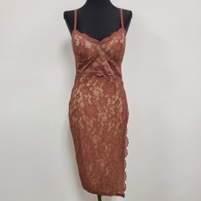 Windsor Womens Y2K Lace Overlay Babydoll Bodycon Dress Size S Mauve Coquette