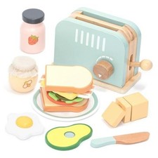Wooden Toaster Sandwich Play Set Includes Pop-up Toaster, Sliceable