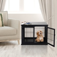 Dog Crate Side Table with Doors, Window, Puppy Cage for Small Dog, Black