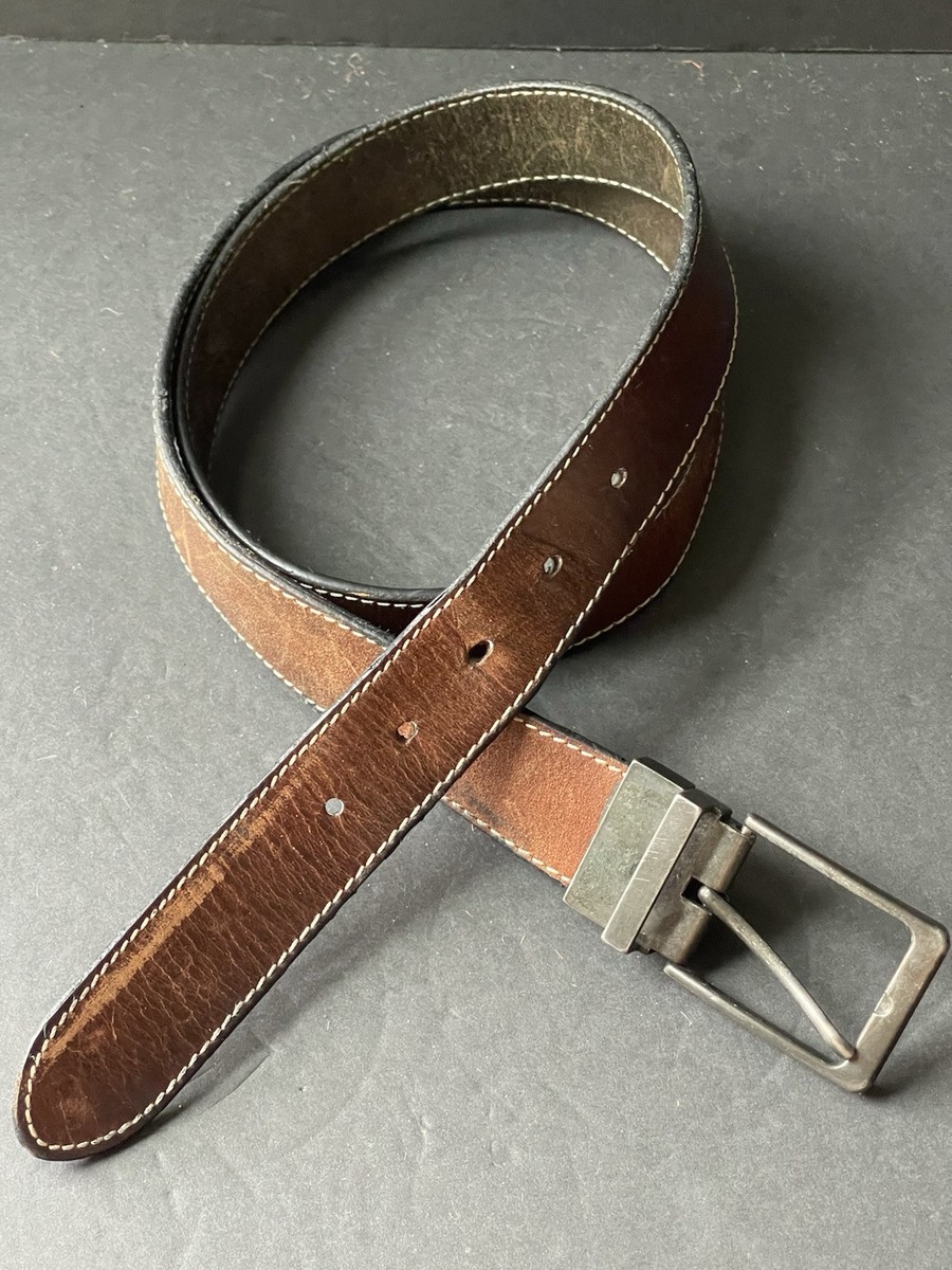 Men's Genuine Leather Western Belt - 1.5" Wide Interlocking Loop Design, Antique Buckle, Brown