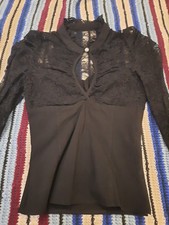 Womens Black Victorian Style Lace Fitted Blouse