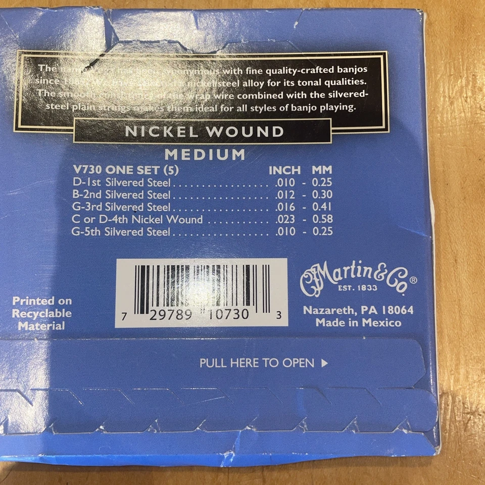 Banjo Strings x 2, Martin Vega Banjo & Adagio, Medium, Nickel Wound, 5 String - Image 4 of 4