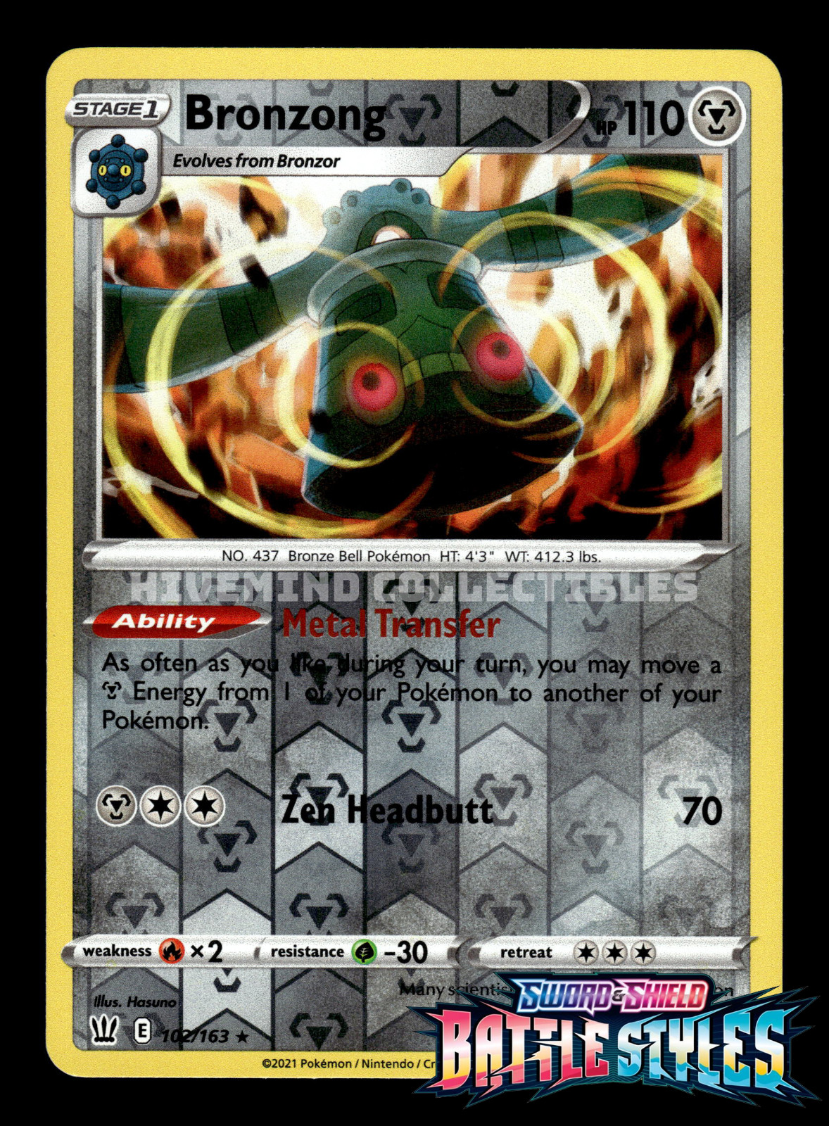 Bronzong 102/163 Reverse Holo Battle Styles Pokemon Card