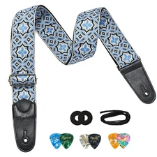 POGOLAB 35"-62"Adjustable Embroidery Guitar Strap 2" Wide with 6x Picks/2x Locks