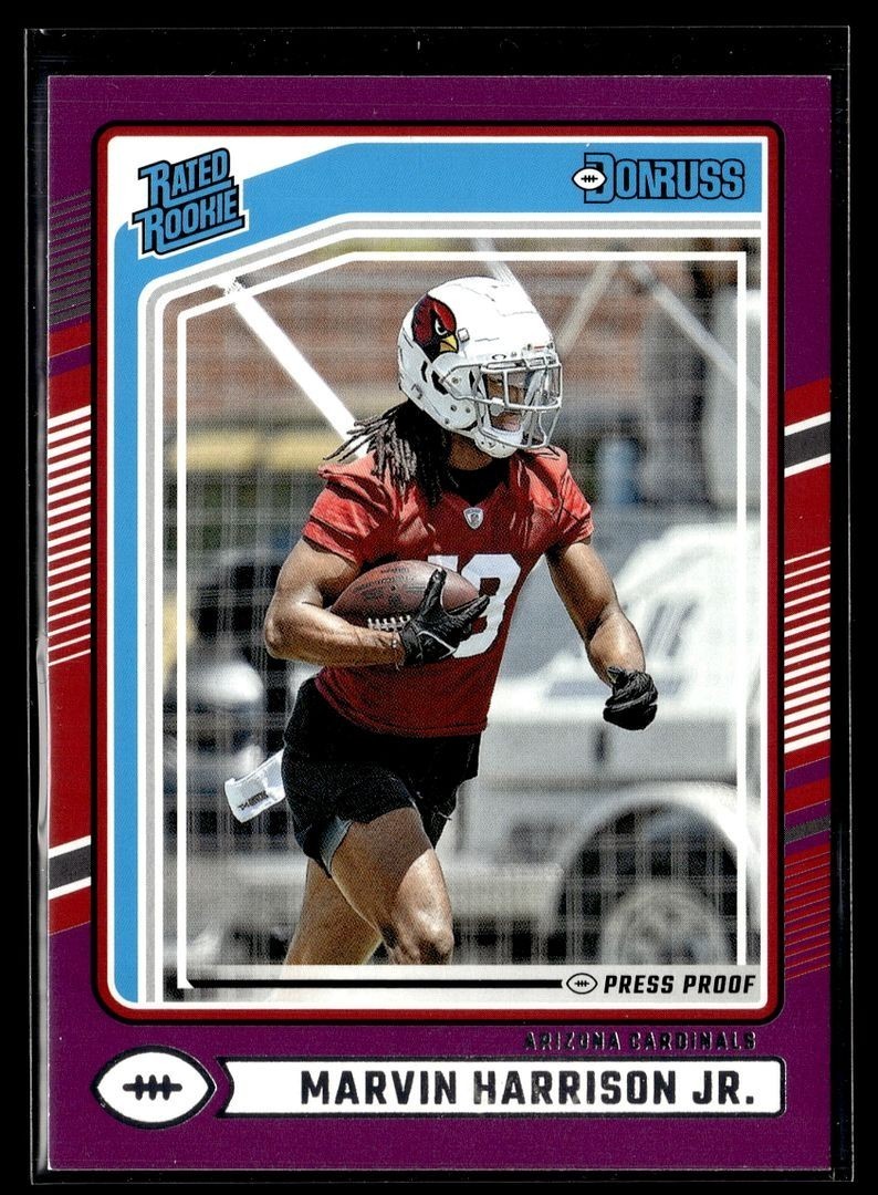 2024 DONRUSS PURPLE PRESS PROOF RATED ROOKIE MARVIN HARRISON JR CARDINALS