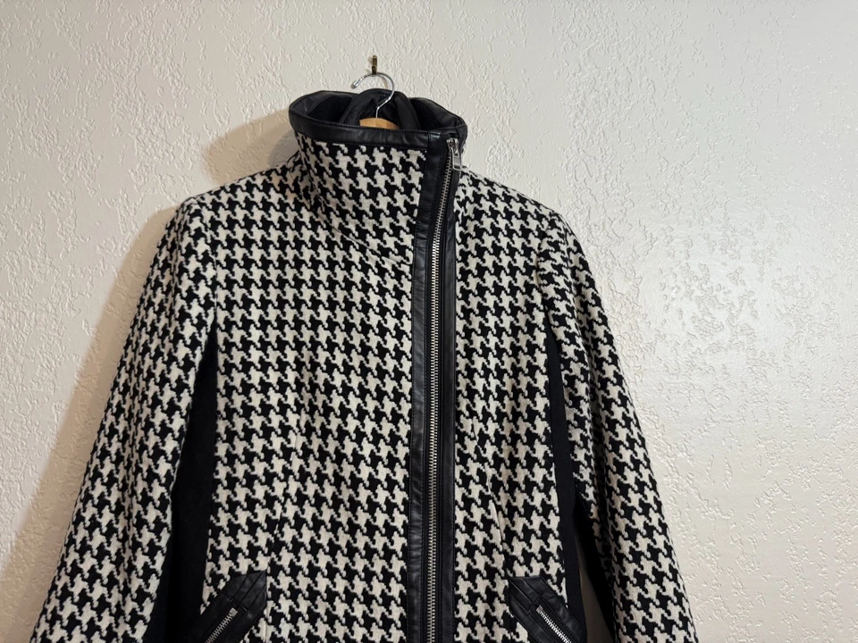 Casaco feminino Calvin Klein moderno preto/branco Houndstooth novo sem etiquetas tamanho 10 - Imagem 3 de 4