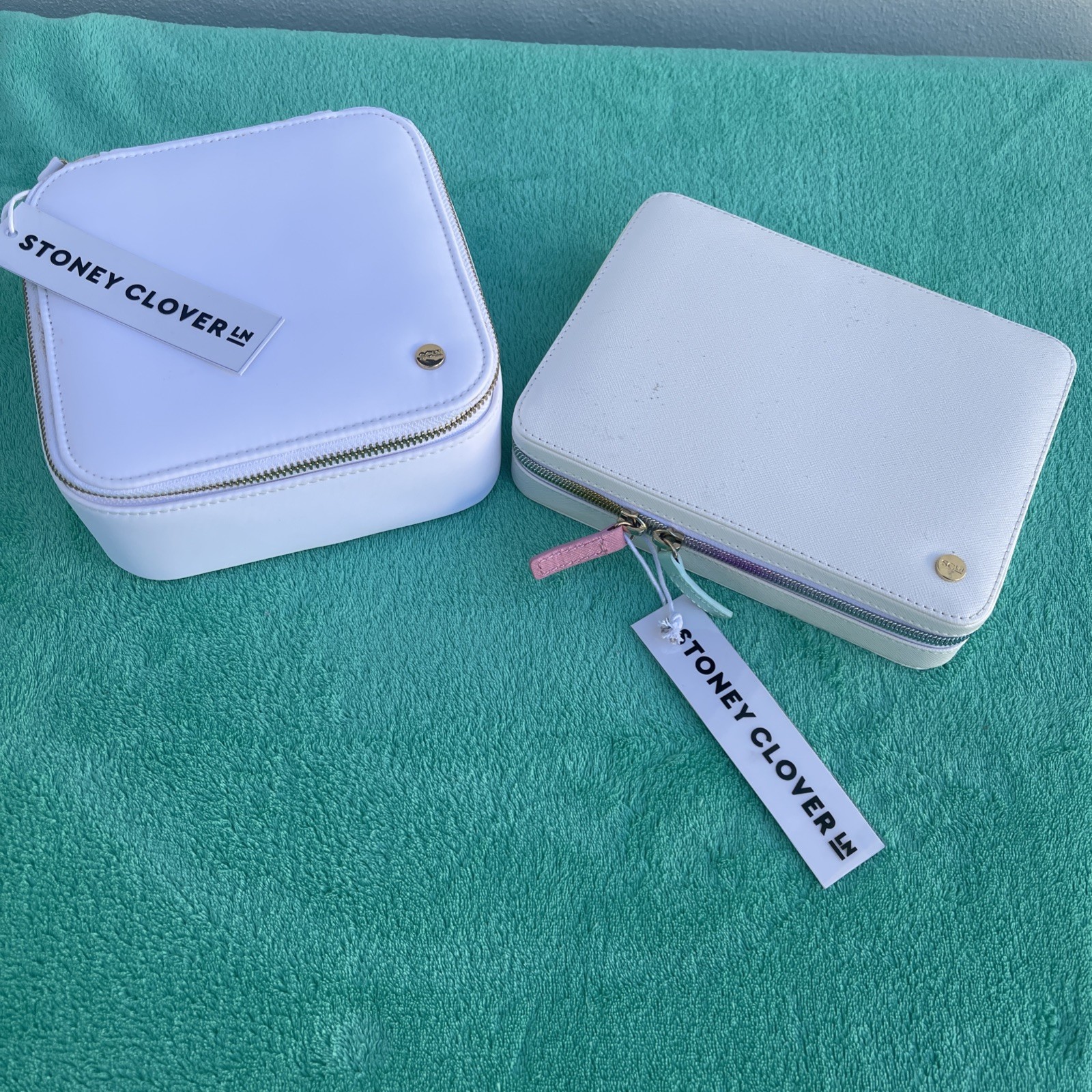 Two Stoney Clover Lane Travel Cases, Jewelry Box, 2 White Zip Cases