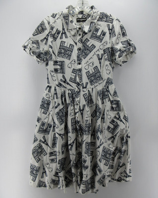 Karl Lagerfeld Dress Women 12 White Fit & Flare Shirt Eiffel Tower AOP Belted *