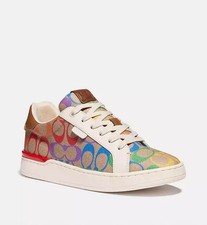 COACH Lowline Low Top Sneaker In Rainbow Signature Canvas, 7B, New In Box