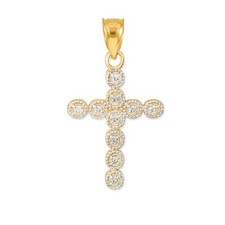 Gold Diamond Eternity Circle Small Cross Pendant Available in Yellow/Rose/White 