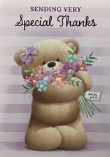 THANK YOU CARD CUTE BEAR FLOWERS 7”x5” FREE P&P