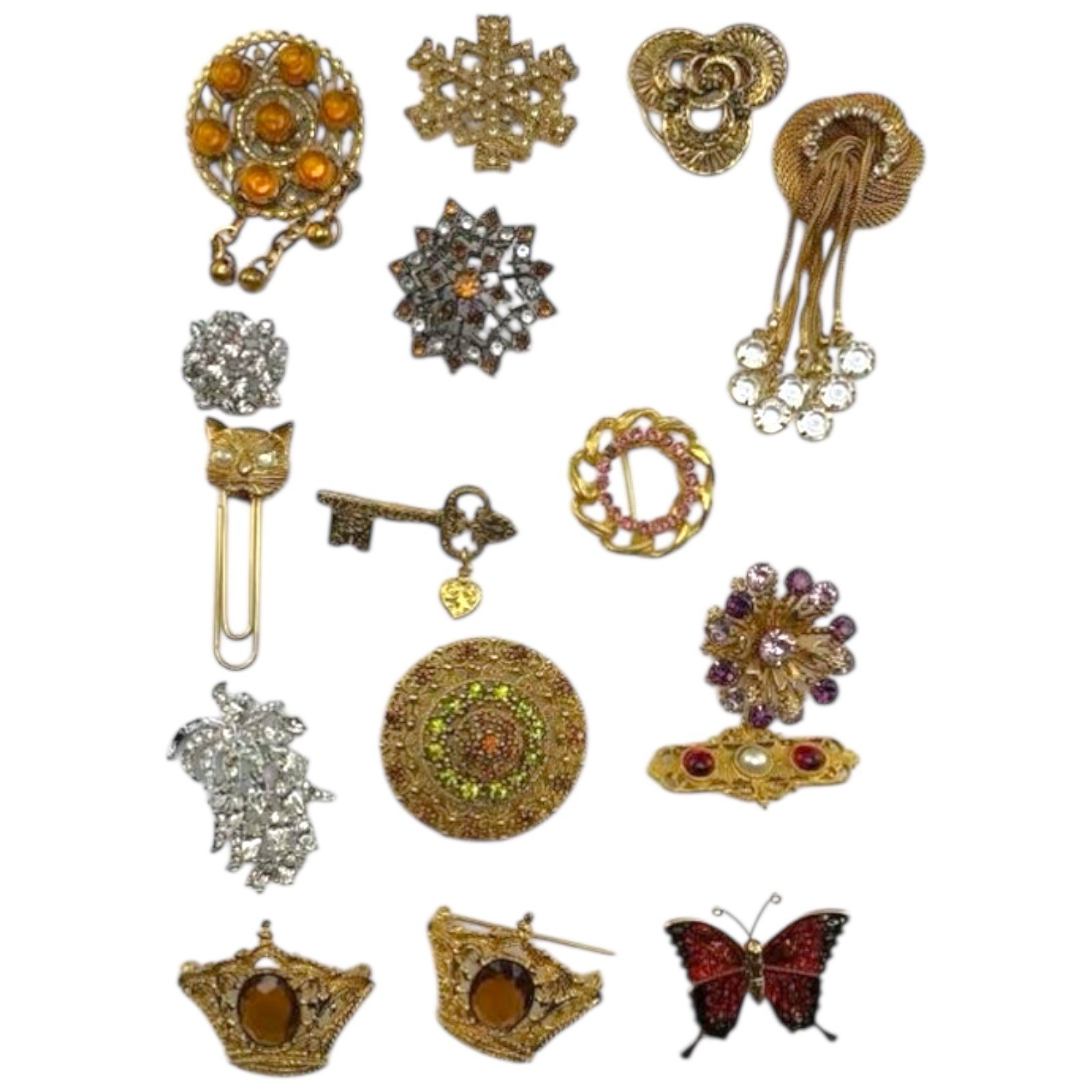 Brooches Lot Of 16 High End Brooches Old Hollywood Amber Glass Rhinestone