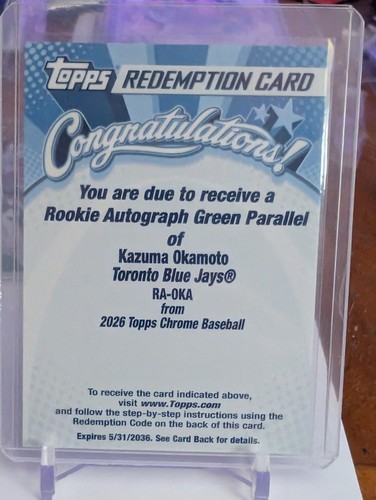 Kazuma Okamoto [Green Refractor] #CRA-KO 2026 Bowman Chrome Rookie Autograph card