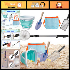 10 Pack Beach Toy Set - Adjustable Sand Sifter, Mesh Shovel, Foldable Bucket B