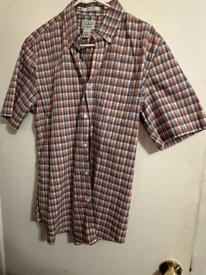 LL Bean Shirt Mens Large Regular Blue White Button Up Pocket Plaid