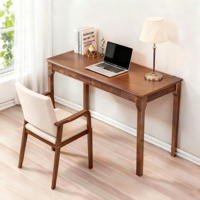 Solid Wood Desk with Drawers, Standing Desk with Smooth Edges