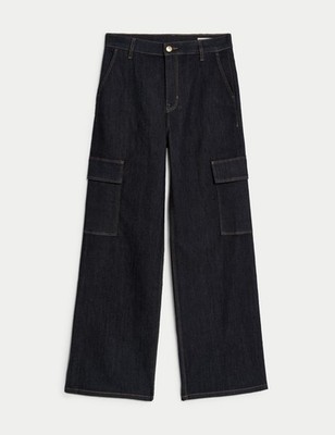 Marks & Spencer Womens Cotton Wide Jeans in Indigo Mix - M&S