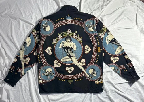 Vintage JPG Jean Paul Gaultier Pinup Girl Skull Graphic Shirt Black Men Size 48 image 3
