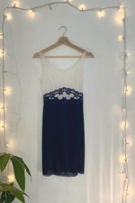 SALE !! Vintage 1970s Made in Italy Slip Dress – White & Navy Blue - Fits S.