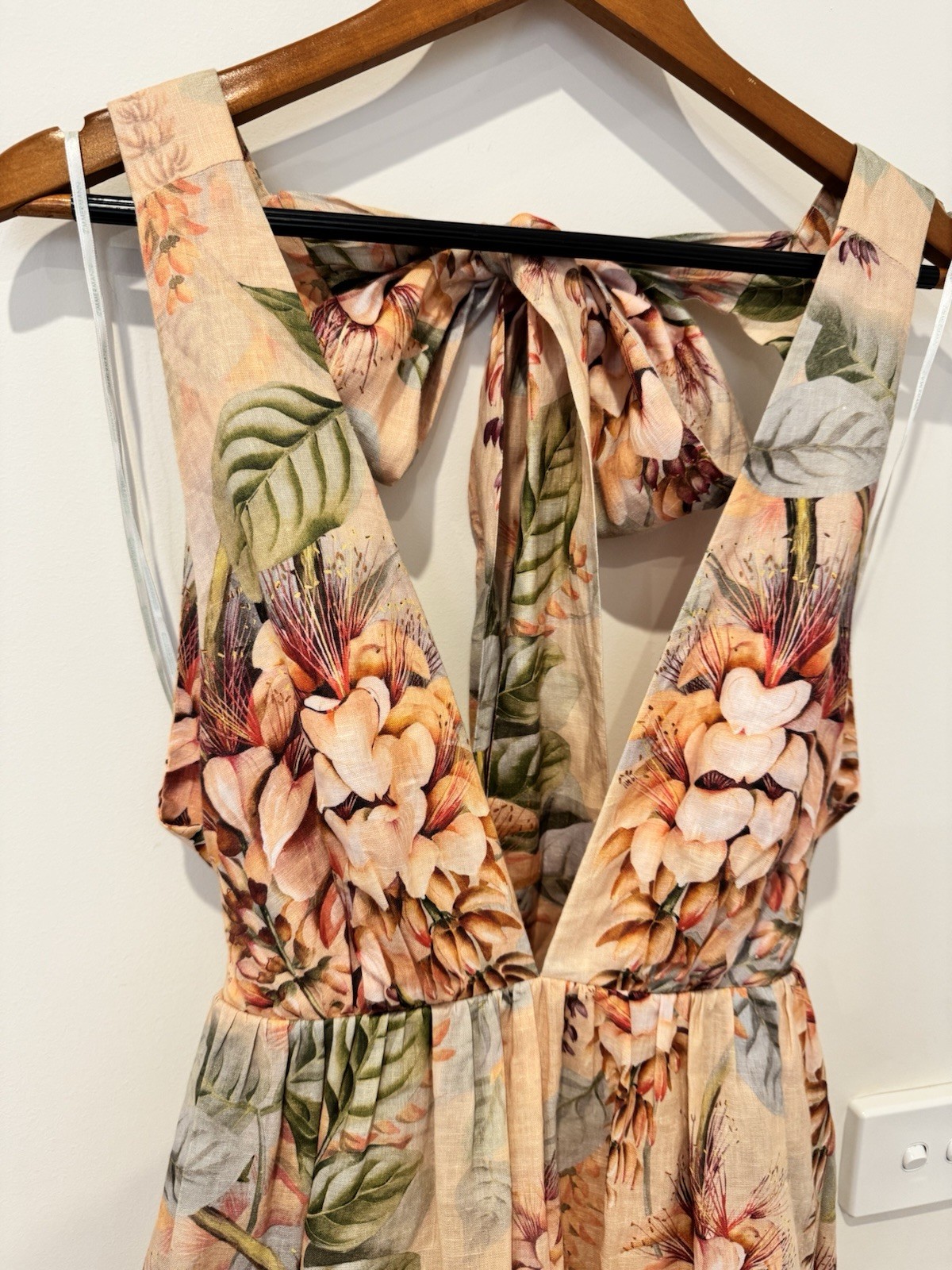 Zimmermann Dress Size 1/AU 10/US 6 Candescent Swing Linen Floral Plunge Mini