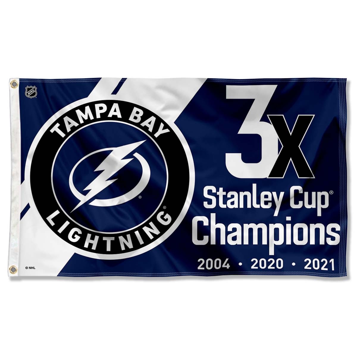 Tampa Bay Lightning 3 Time and 2021 Cup Champions Large Outdoor Flag