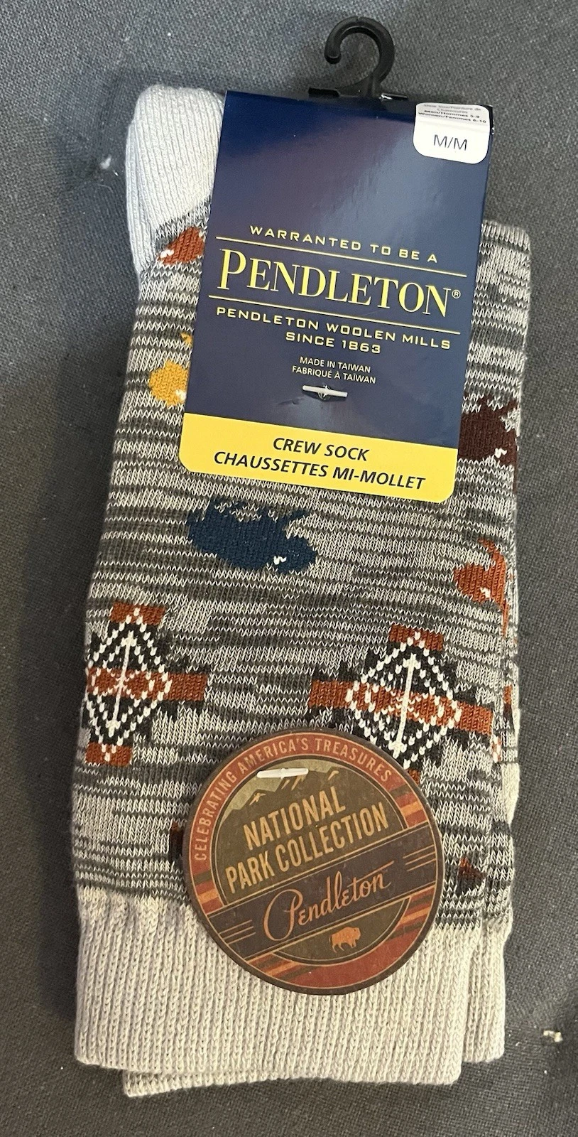 Men Pendleton National Park Collection Crew Socks Buffalo Beige Medium