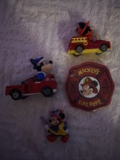 Vintage Mickey Fire Department Trucks, Figure, And Patch - Disney