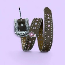 Nocona Rhinestone Cross Belt Youth Western Bling Cowgirl Rodeo Show Attire Brown