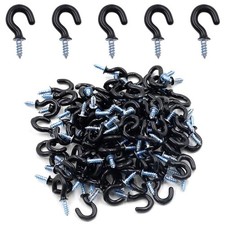 100Pcs Black Vinyl Coated Metal Cup Hooks 1/2 Inch Set of Hooks