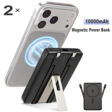 1/2PC 10000mAh Magnetic Battery Pack Wireless Power Bank Built-in Charging Cable