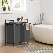 Laundry Hamper Sorter Basket with 2 Pull-Out Removable Oxford Fabric Bags Grey