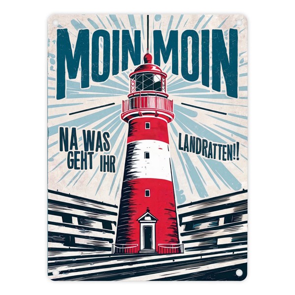 Leuchtturm Metallschild In 15X20 Cm - Moin Moin Landratten-image