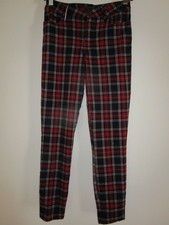 Tommy Hilfiger Women's Stretch Plaid Red Blue Tapered Leg Ankle Pants Size 2