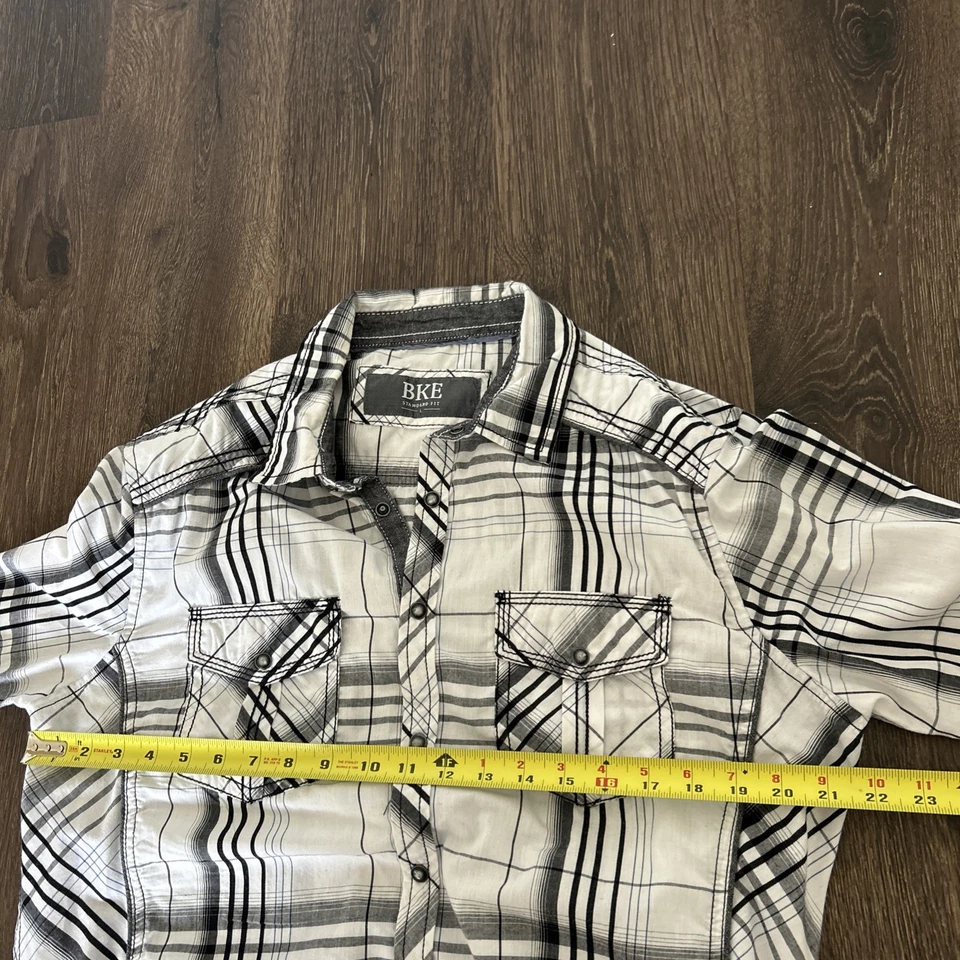 Camisa BKE Para Hombre Grande Negra Blanca Cuadros Perla-A Presión Ligera Ajuste Estándar Foto 4 de 4