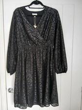 Apricot Black Knee Length Wrap Front  Textured Slight Black Metallic Pattern S12