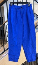 Elle Vintage 100 Silk Women  s Blue Pleated Trouser Pant Size S