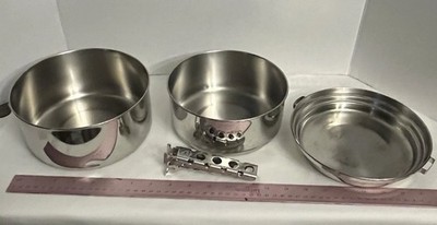 4 Pc MSR Seagull Brand Stainless Steel Nesting Camping Cook Set w/Pot Gripper