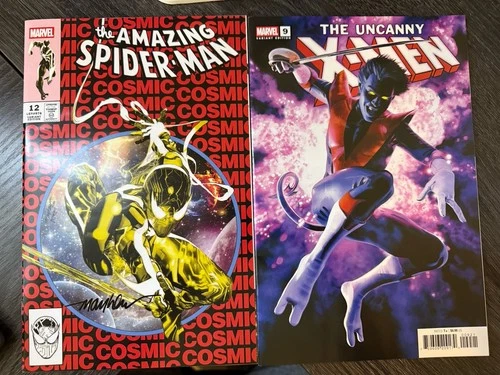 2 Comic Book Lot. ASM 12 Cosmic Spider-Man Signed W/COA. Uncanny X-men 9. Mayhew