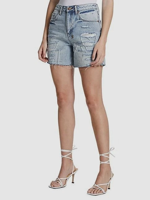 190 KSUBI Women s Blue Distressed Racer Denim Shorts Size 31