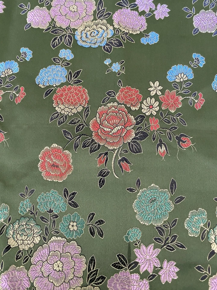 Tapiz Seda Charmeuse Tela Verde Multi Floral 44 X 36 in (1 yarda) Tapicería Foto 2 de 3