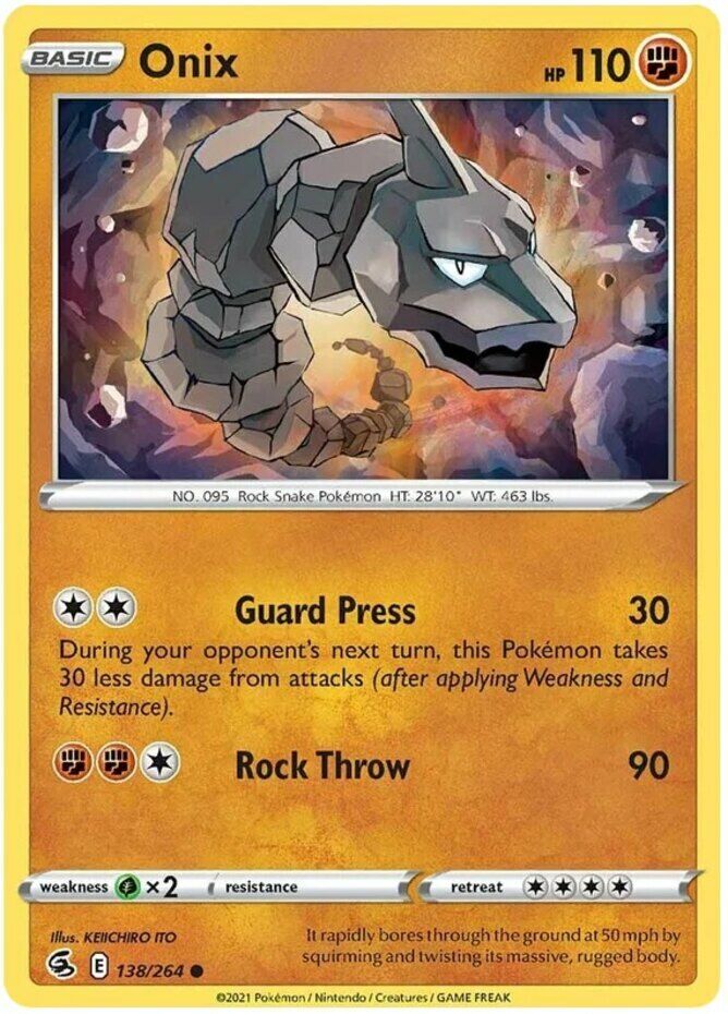 Onix 138/264 Non Holo Common Fusion Strike Pokemon Card NM