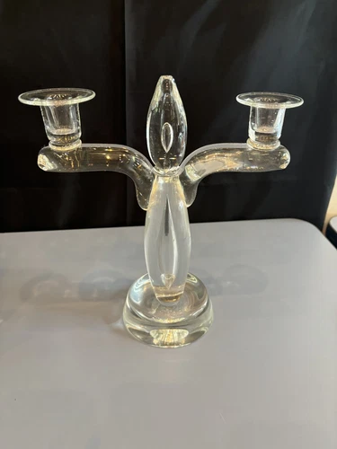 Beautiful Steuben Signed Teardrop Glass Candlestick Candelabra 10"H
