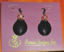 new VTG MODERN? PD PREMIER DESIGNS gold tone glass black pink Earring Pair