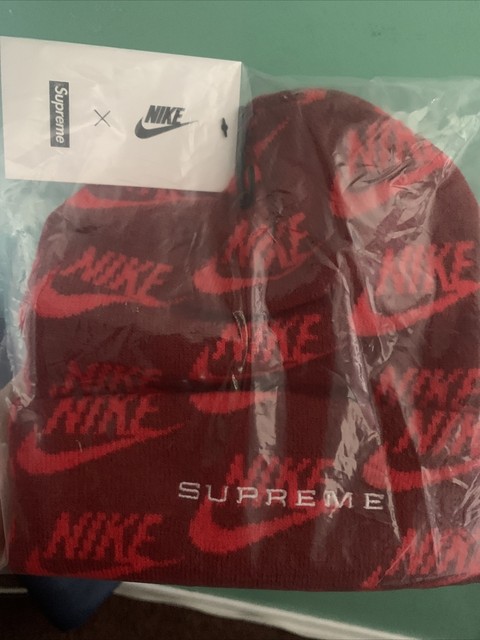 Supreme Nike Jacquard Logos Beanie Red 