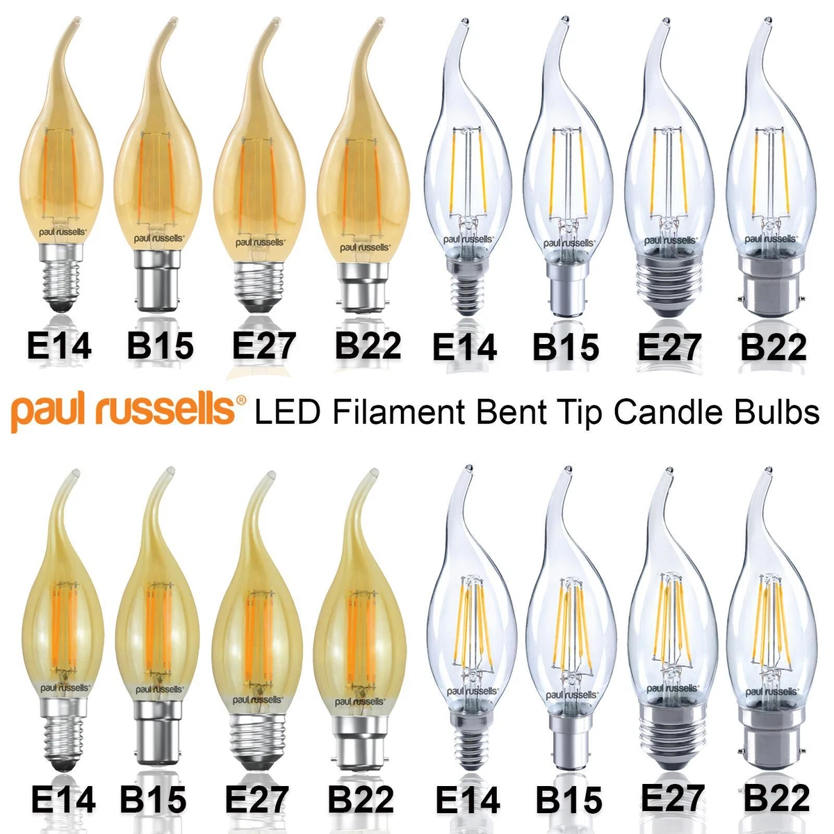LED Bent Tip Candle Flame Chandelier Light Bulb Warm White Amber E14 E27 B22 B15