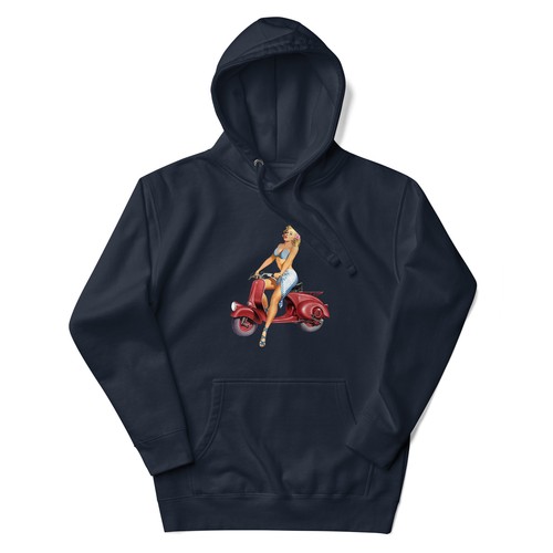 Unisex Hoodie Scooter Girl Mods Retro pin-up scootering cool men women - Picture 3 of 4