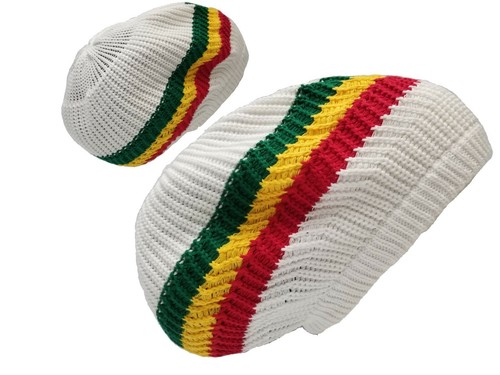 White Stripe Beret Tam Hat Rasta Slouch 